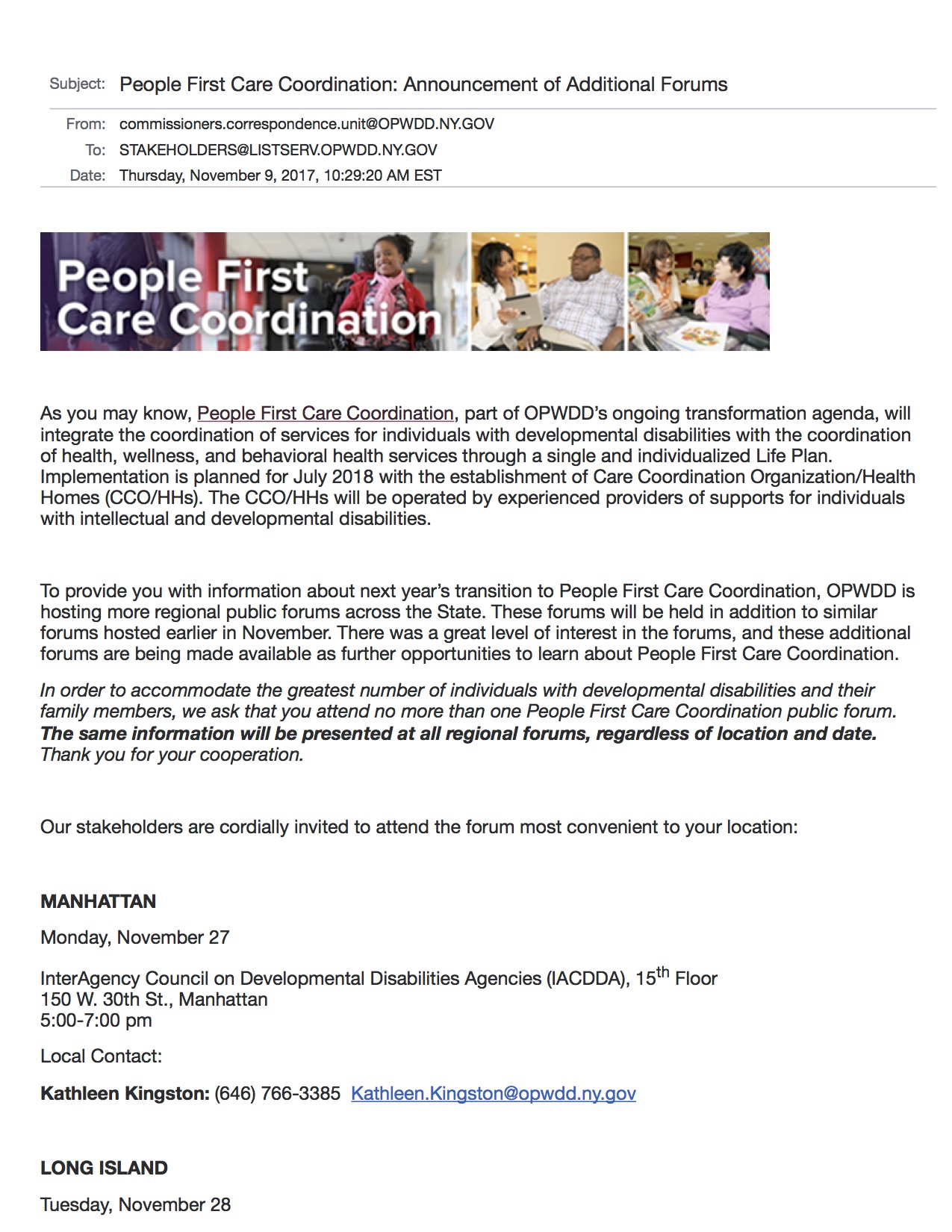 OPWDD: People First Care Coordination: Announcement of Additional ...